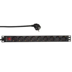 19 Zoll Steckdosenleiste 9-fach Mit Schalter Alu Schwarz Rackeinbau