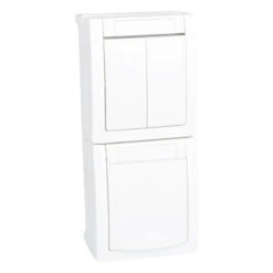 Serienschalter Steckdose Kombination AP Feuchtraum IP54 Weiß