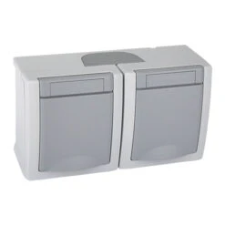 Steckdose 2-fach Waagerecht Aufputz Feuchtraum IP54 Grau