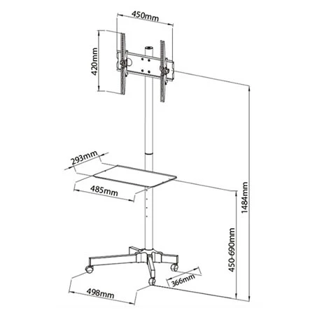 TECHly Mobiler TV-Ständer Mit Rollen 23-55 Zoll Monitorständer Mit Ablage 4 TECHly Mobiler TV-Ständer Mit Rollen 23-55 Zoll Monitorständer Mit Ablage – Bild 2